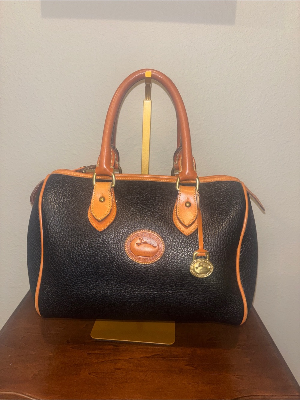 Vintage Dooney & Bourke AWL Black Tan Barrel/Boston/Speedy Satchel Made in USA